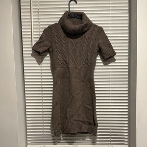 Brown Cable Knit Turtleneck Sweater Dress